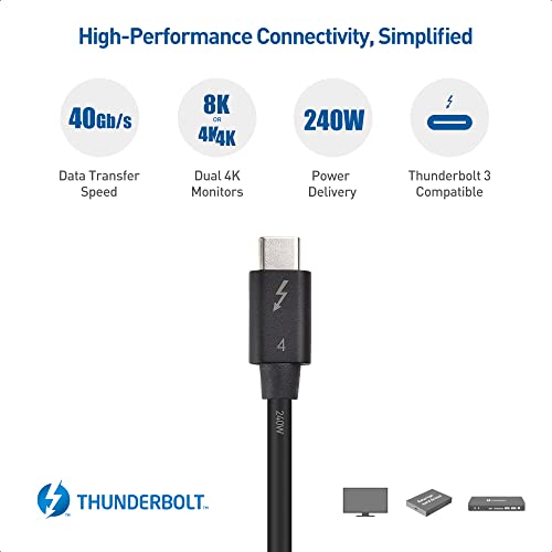 Cable Matters [Intel Certified] 40Gbps Thunderbolt 4 Cable 3.3Ft With 8K Video And 240W Charging - 1M, Compatible With Usb4, Thunderbolt 3 Cable And Usb-C #TOP2