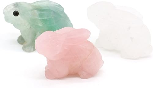 Miniatura 6 de TONONE Piedra natural Reiki con forma de conejo de cristal para decoración del hogar, estatua del zodiaco de animales, cuarzo rosa, piedras