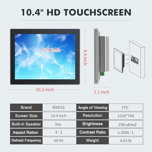 Image of 10.4 inch Industrial Touch Panel PC, Ratio 4:3 Multi-Touchscreen-Monitor,Wall Mounted Touch Screen Panel Computer,WiFi & Built-in Speakers,IP65 Front,Win 11 I5 RAM 8G+512G SSD
