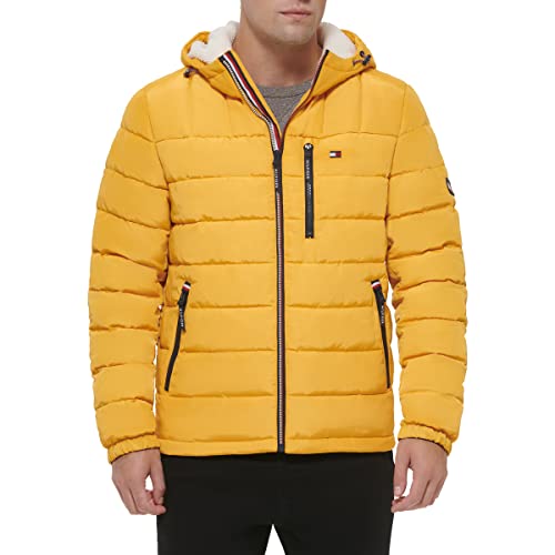 Image of Tommy Hilfiger Men's Midweight Sherpa Lined Hooded Water Resistant Puffer Jacket