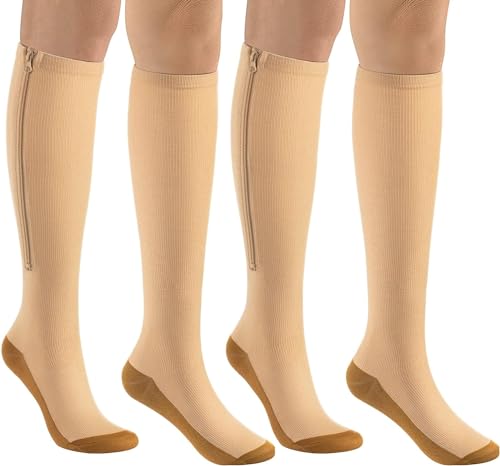 Image of bropite Zipper Compression Socks Women & Men|15-20mmHg closed Toe knee high | 2Pairs Calf Knee High 15-20mmHg closed Toe Compression Stocking suit for Walking Recovery, Pregnant, Nurse