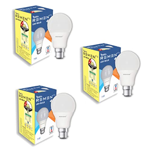 Image of REMEN B22 7W LED Bulb For Home & Office | High Efficiency & 2 Star | BIS Certified | 105 Lumens Per Watts | Cool Day Light (6500K) - Pack of 3