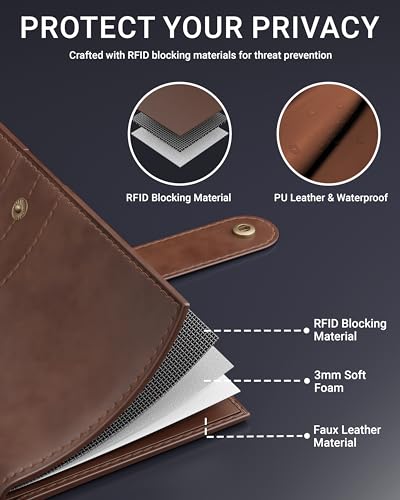 Image of FEDUS D-Brown Leather Premium Long Currency Holder,Unisex Passport Holder,Wallet with Card Holder, ID Card,Ticket, Currency,Boarding Pass Slots RFID Protected Travel Accessories Organiser,Faux Leather
