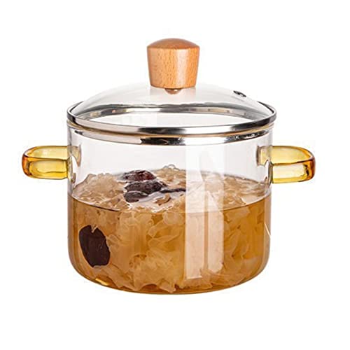 Frdun Olla de cocción a fuego lento de vidrio de borosilicato, cacerola transparente de 1,5 L con tapa, cocina ramen, avena, vino caliente; transparente, sin revestimiento, adecuada para estufa