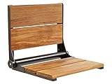 Teak Shower Seat - Type 304 Stainless Steel/Contoured 1" Natural Wood Slats/ADA Folding Wall Mount Bench/Oil Rubbed Bronze / 26" x 16"