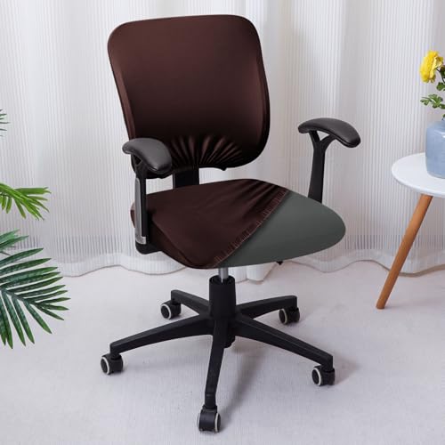 Image of HOKIPO Office Chair Cover for Task Chair - 140 GSM Stretchable Fabric - Anti-Slip & Washable - Fits Small Office Chairs Without Headrest, Chocolate Brown(AR-6203-BRN)