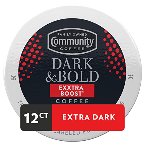 Image of Community Coffee Dark & Bold Exxtra Boost 12 Count Coffee Pods, Compatible with Keurig 2.0 K-Cup Brewers, 12 Count (Pack of 1)