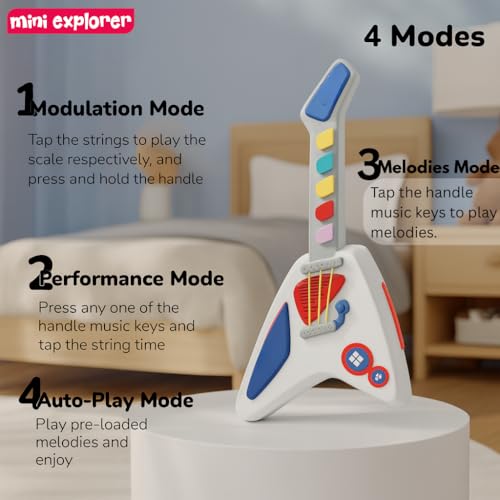 Image of MiniExplorer Kids Electric Guitar Toy | 4 Sound Modes Musical Instrument for Toddlers & Kids | Interactive Music Learning for Beginners | Educational & Fun Toy Gift for Boys & Girls Ages 1+