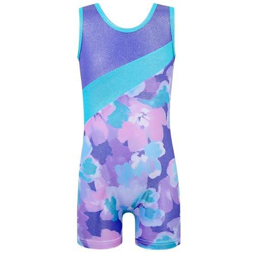 Image of HOZIY Leotards for Girls Gymnastics Kids Children Biketard Snowflake Ribbon Blue Purple Hot Pink Sparkle