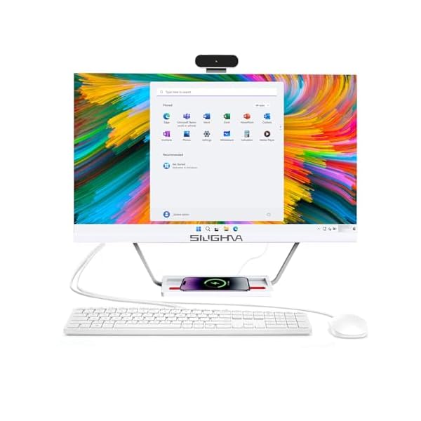 All-in-One Desktop Computer 24″ FHD Display PC, i7 Quad-Core Windows 11, 16GB RAM, 512GB SSD, Wireless Charging Function, Wired Keyboard & Mouse, RGB Speaker & Webcam, White (i7/16G/512G)