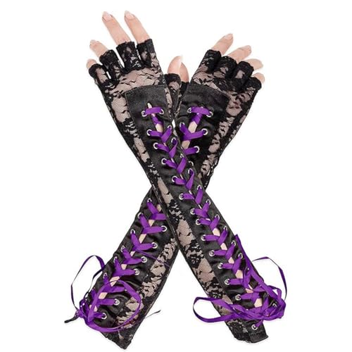 Guantes largos de encaje antideslizantes mangas sin dedos cómodas para disfraz 2