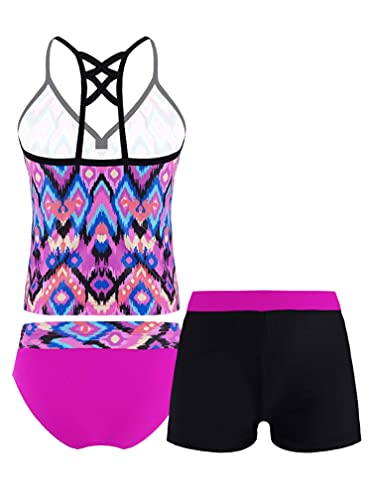 Image of ranrann Girls 3 PCS Floral Printed Tops with with Bottoms Shorts Set Swimwear Swimsuit Bathing Suit