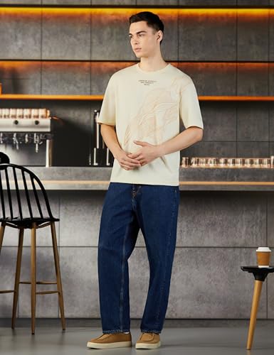 Image of Spykar Men's Oversized Round Neck Half Sleeve Solid Casual T-Shirt
