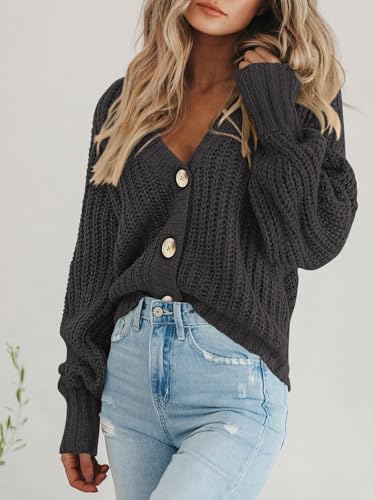 Image of PRETTYGARDEN Women's Chunky Knit Open Front Sweater Long Sleeve Button Loose Short Cardigan Outerwear Coats