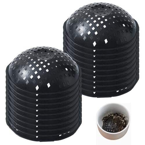 Jualyue 20Pcs Planting Grid with Drainage Holes 3 Inch Leakproof Plastic Bowl Shape Planter Inserts for Large Pots Breathable Round Drainage Mesh Pad for Home Garden