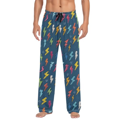 Men's Pajama Pants Cartoon Thunder Hand Drawn Pajama Pants for Men PJs Bottoms Drawstring Pockets Sleep Lounge Pants S