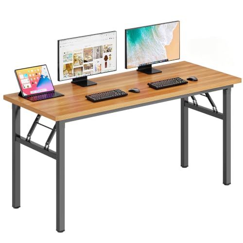Image of DlandHome 62 Inch Large Folding Computer Desk, Fully Assembled, Teak Black