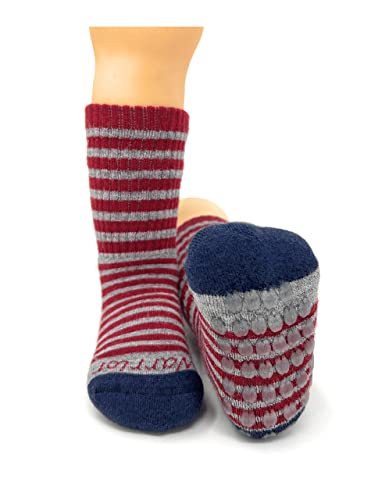 WARRIOR ALPACA SOCKS - Children's Comfort Cushioned Retro Mini-Stripe Quarter Crew - Unisex with Non-Skid Appliqués3