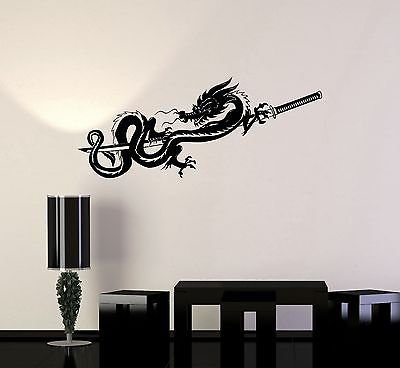 V-Studios Vinyl Decal Chinese Dragon Samurai Sword Warrior Wall Stickers Mural 076Ig #TOP8