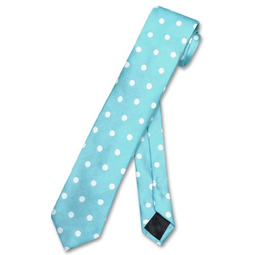 Vesuvio Napoli NeckTie Skinny TURQUOISE BLUE w/WHITE Polka Dots 2.5