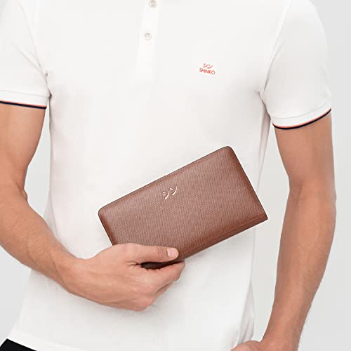 SHINKO Italian Leather Unisex Clutch Purse Wallet, Large Bifold Wristlet for Women. Women's Professional Organizer Purse, Wristlet with Phone Pocket, Men's Leather Wallet Long Purse4