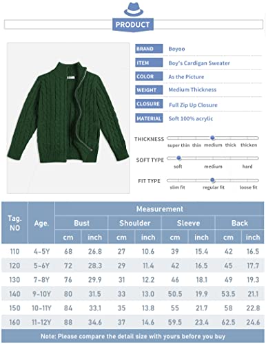 Boyoo Boy's Cardigan Sweater Full Zip Cable Knit Uniform Sweater Jacket With Pockets For 4-12 Years Green #TOP5