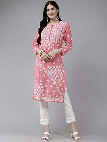 Image of Ada Women's Cotton Regular Fit Tunic Hand Embroidered Lucknowi Chikankari Ethnic Wear Kurta Kurti A130717