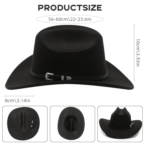 Image of PROBEROS Western Cowboy Hat for Men Classic Roll Up Fedora Hat with Buckle Belt Black