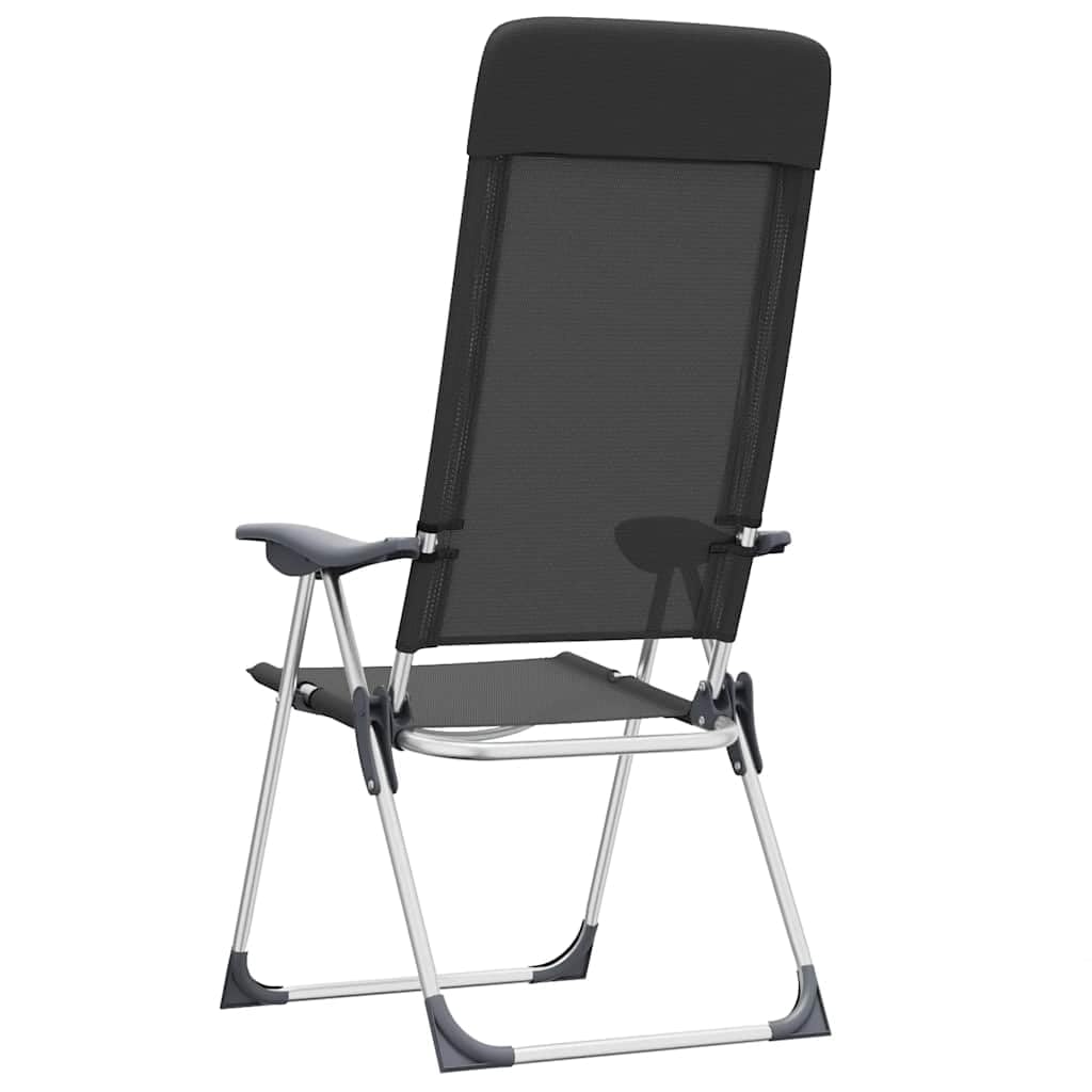 Składane krzesła kempingowe, 2 sztuki, aluminium, czarne, 57 x 73,5 x 111 cm, 5-stopniowa regulacja, wyściełany zagłówek, stabilne i lekkie, idealne na kemping, do wędkowania, podróży, pikniku i
