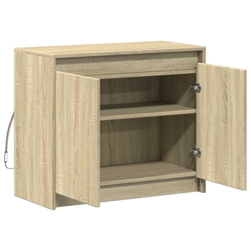 Mueble buffet duradero Sonoma de roble con iluminación LED RGB ajustable 8