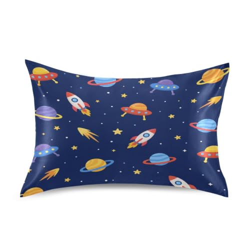Blueangle Cosmos Pattern Satin Pillowcase for Hair and Skin Silk Pillowcase, Queen Size(20x30 inches) - Satin Pillow Covers with Envelope Closure