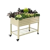 Rolling Elevated Raised Garden Bed-V Series, 2' x 4' Garden Beds with Legs & Storage Rack for Patio & Porch, 700 Lbs Weight Capacity, Outdoor Planter Box for Vegetables Flower Herbs, Pearl White