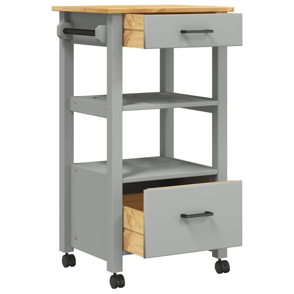 vidaXL Carrito de Cocina, Organizador de Comida Verduras Té, Carro de Servicio, Almacenamiento para Baño Salón Estudio, Madera Maciza de Pino