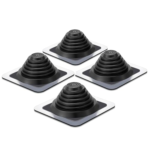 4Pcs Metal Roof Vents Flashing Kit for Houses, Fits Pipe Od 1/4" to 5-3/4", EPDM Flexible Roof Jacks, Square Base 8" x 8" - Weatherproof and Durable Roofing Boots for Residential Roofing Projects