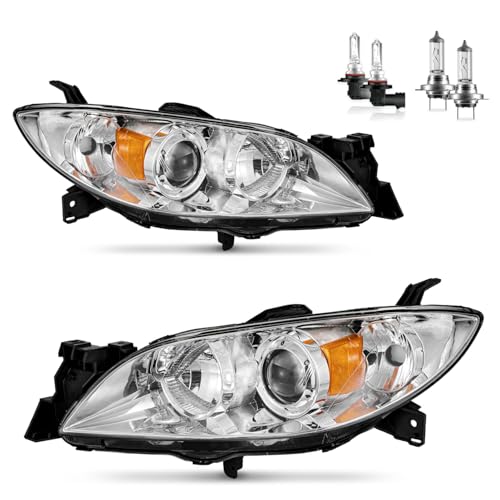 KarSpareHub Headlights for 2004-2009 Mazda 3 Sedan Headlamp Replacement Driver+Passenger Side Does NOT fit Factory HID Models or Hatchback Models