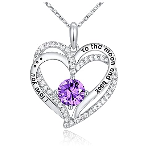 CRYSLOVE Necklaces for Women White Gold Plated Love Heart Birthstone Pendant Necklace Cubic Zirconia Jewellery Gifts for Wife Mum Girlfriend Birthday Mothers Day Christmas Valentines Cover