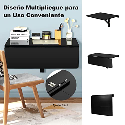 COSTWAY Mesa Plegable Pared de 80 cm x 60 cm, Escritorio Flotante para Espacios Pequeños, Estación de Trabajo Plegable para Cocina, Dormitorio, Lavadero, Estudio (Negro) - imagen 5