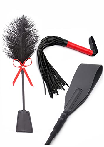 MALINERO Horse Leather Crop 18' Horse Red Faux Whip 18' Feather 15' Riding Set Feather Whip French Tickler Feather Tickler Whip for Couples Horse Whip Leather Riding Crop Leather