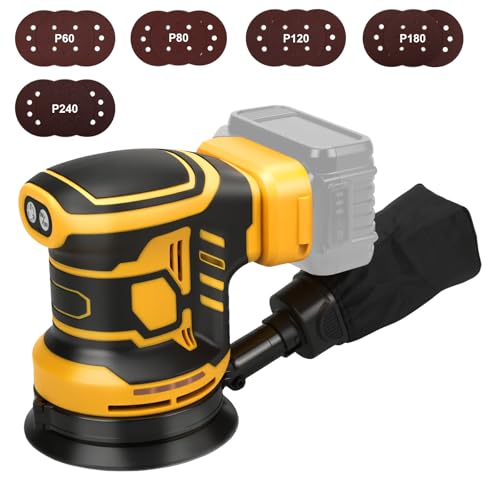 Lijadora excéntrica con batería, 125 mm profesional, para batería Dewalt de 18 V, 20 V, motor sin escobillas, 11000 rpm, lijadora de batería, 3 niveles de potencia con 15 papeles de lija (sin batería)