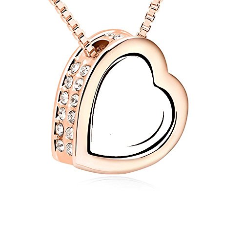 Collier femme plaqué or rosé avec pendentif cœur gravé et cristaux blancs