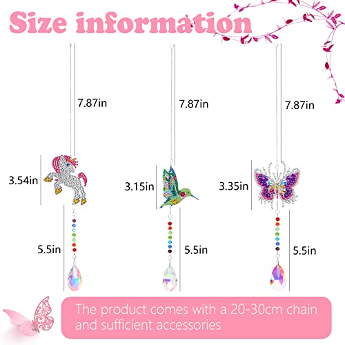 Evermarket 3 Pieces 5D Diamond Painting Suncatcher Wind Chime Double Sided Crystal Gem Paint By Number Diamond Painting Hanging Ornament For Home Garden Adults Kids (Unicorn, Butterfly, Hummingbird) #TOP1