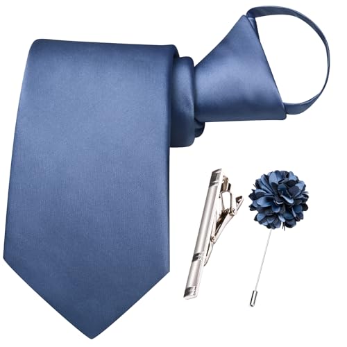 Image of Hi-Tie Pretied Boys Ties Solid Color Kids Adjustable Necktie Lapel Pin Clip Set Age 8-12 Wedding School Graduation