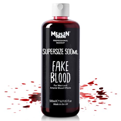 Fake Blood 500ml by Moon Terror Halloween SFX Pro Horror Make up for Vampire Zombie Theatre Special Effects Realistic Halloween Washable Fake Blood Makeup for Clothes
