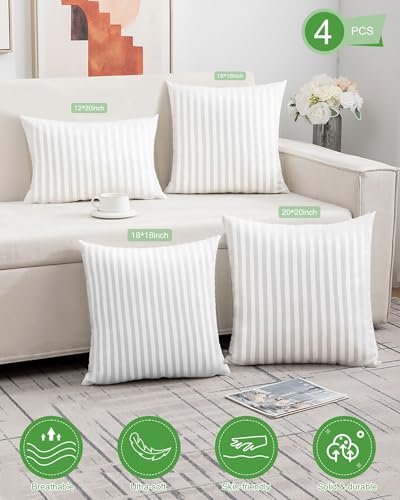 Pillow Insert Set of 4, Soft Virgin Microfiber Square Throw Pillow Inserts for Living Room, Couch Bed Pillows, Down Alternative Filled, 18x18 Inch(45x45cm White