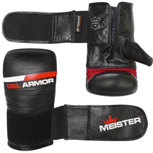 Meister Gel Armor Full-Grain Cowhide Leather Bag Mitts w/Wrist Support - Black - Small/Medium (14oz), Small / Medium (14oz) - Image 4
