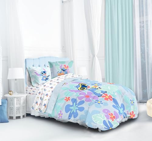 Image of Disney Lilo and Stitch Full Size Comforter Set 7 Piece Kids Bedding, Multi | Bed in a Bag, Comforter Sheets Shams Pillowcases, Official Product, Soft Microfiber, Machine Washable, Girls Gift