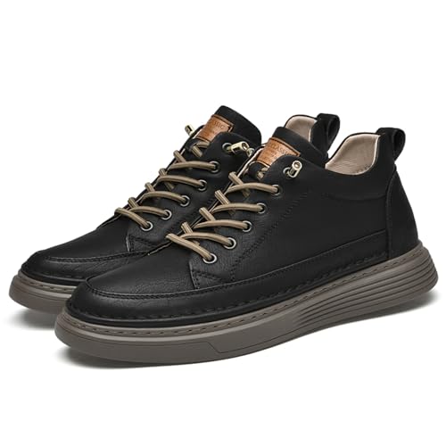 Eliogn Elevator Shoes for Men Height Increase,Leather Lace-up Casual Fashion Sneakers 2.36 Inches Taller Men's Invisible Height Increasing Elevator Shoes3