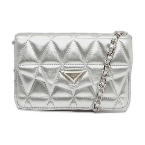 Schutz Bolsa Feminina em Couro Legítimo, 944 Pequena Matelassê Corrente - Prata