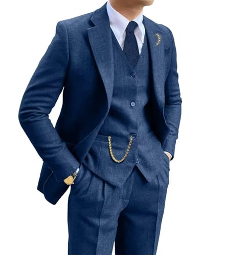 Retro Tweed Brown Men Suit 3 Piece Herringbone Slim Fit Suits Wedding Tuxedos Set Prom Jacket Blazers Vest PantsALV06