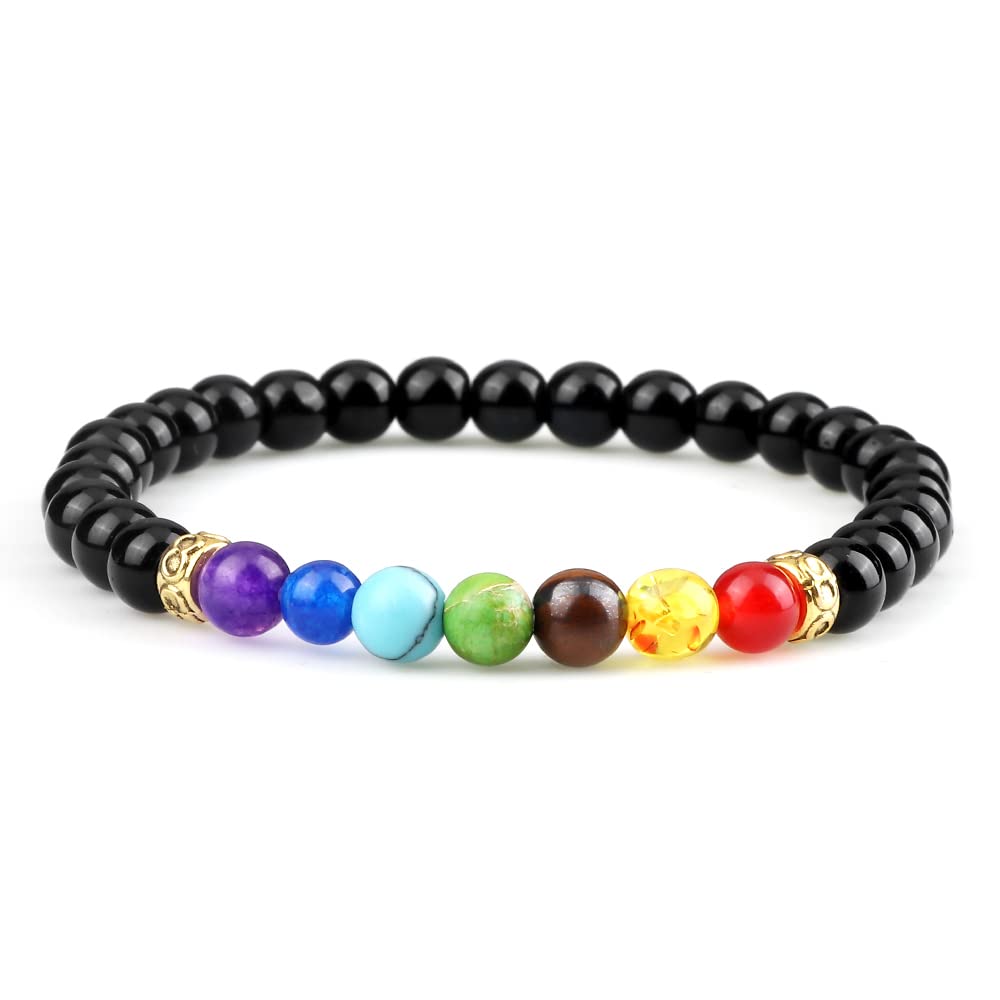 YCTTKDD Pulseras de Roca de Lava de 7 Chakras, Pulsera de Cuentas de ónix de malaquita y Piedra de Ojo de Tigre Natural de 6mm, brazaletes de meditación curativos
